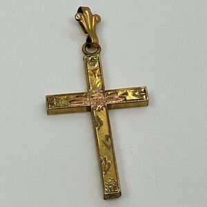 Vtg Rainbow GF Gold Filled Yellow & Rose GF Cross Necklace Pendant